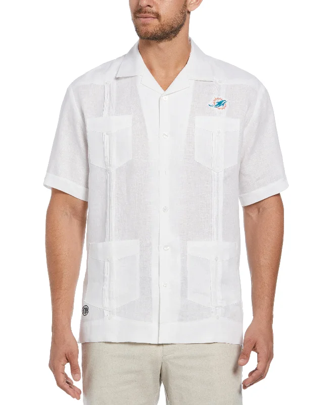 Men's short-sleeve tropical retro-canoeing top-Big & Tall Miami Dolphins Logo Linen Short Sleeve 4 Pocket Guayabera