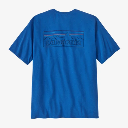 Men's short-sleeve neutral faint-taupe top-Patagonia P-6 Logo Responsibili-Tee-P-6 Outline: Vessel Blue