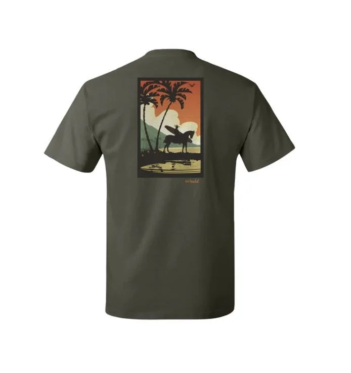 Men's short-sleeve cool breezy-linen shirt-Raw Elements Mike Fields Paniolo Tee-Military Green