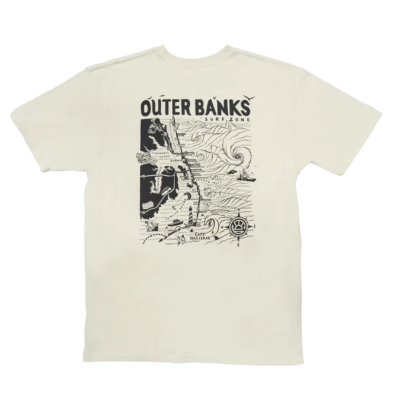 Men's short-sleeve warm stylish-sleek-neutral-glossy-silk tee-REAL Outer Banks Map Tee-Bone