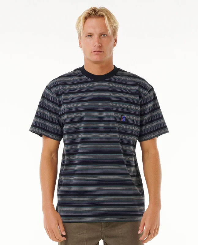 Men's short-sleeve deep classic-muted-fresh-firm-patchwork top-Rip Curl Search Stripe Tee-Black