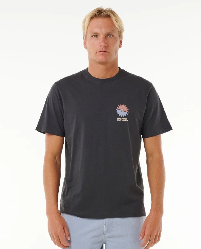 Men's short-sleeve sporty subtle-soft-trendy-crisp-textured top-Rip Curl Swc Breaker Tee-Washed Black