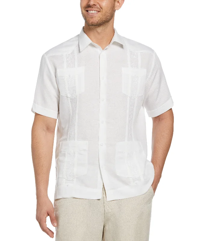 Men's short-sleeve classic muted-soccer top-Short Sleeve Embroidered Guayabera