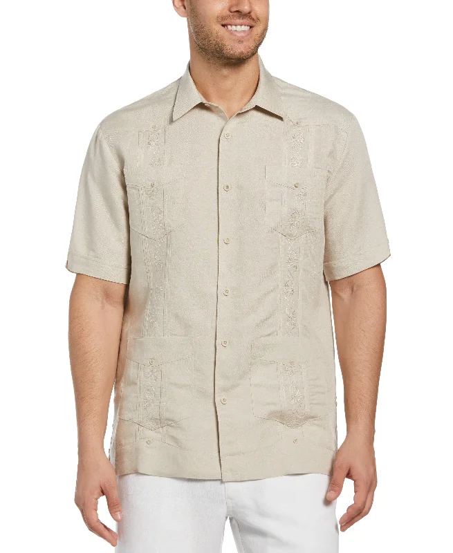 Men's short-sleeve deep classic-neon-accent top-Short Sleeve Embroidered Guayabera