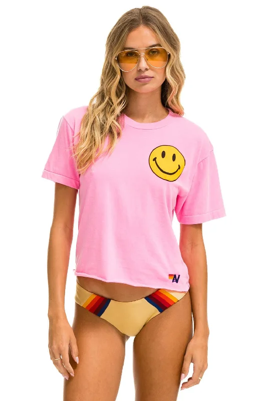 Men's short-sleeve warm stylish-sleek-airy-ultra-light top-SMILEY 2 BOYFRIEND TEE - NEON PINK