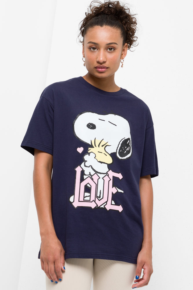 Men's short-sleeve bright volleyball top-Snoopy Love Oversized Short Sleeve T-Shirt Navy