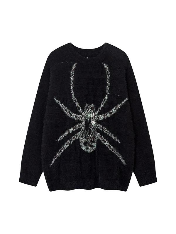 Thesupermade Spider Jacquard Knit Crew Neck Sweater