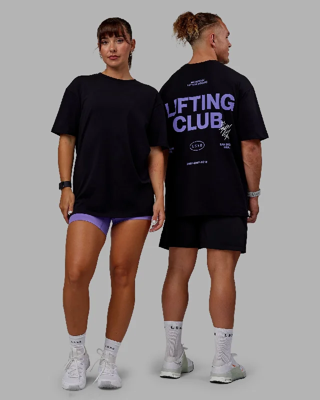 Men's short-sleeve stylish sleek-neutral-casual-nylon shirt-Unisex Lifting Club FLXCotton Tee Oversize - Black-Dahlia Purple