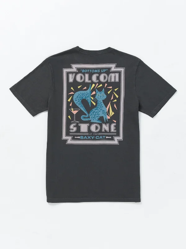 Men's short-sleeve classic sleek-curved-hem tee-Volcom Saxy Cat Tee-Stealth