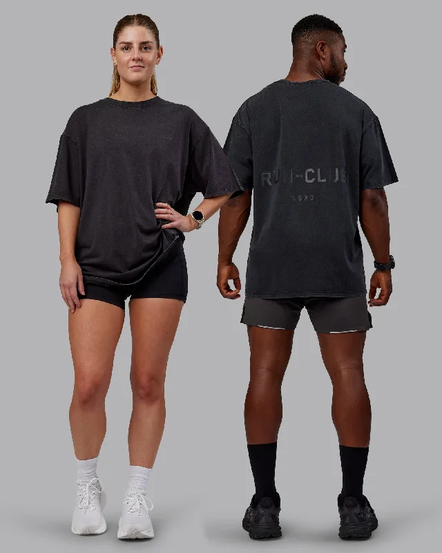 Men's short-sleeve bold rich-sporty-soft-ventilated top-Unisex Washed RUN CLUB FLXCotton Tee Oversize - Black-Black