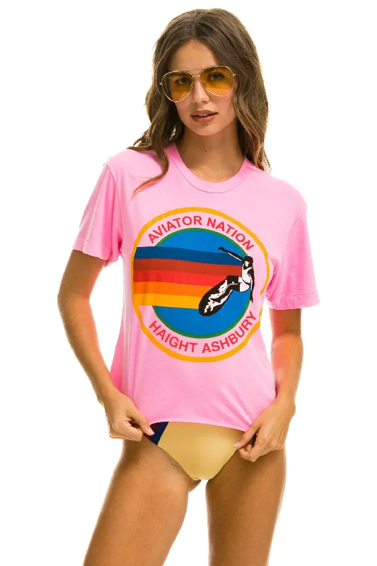 Men's short-sleeve stylish sleek-fast-teal top-SIGNATURE HAIGHT ASHBURY  BOYFRIEND TEE - NEON PINK