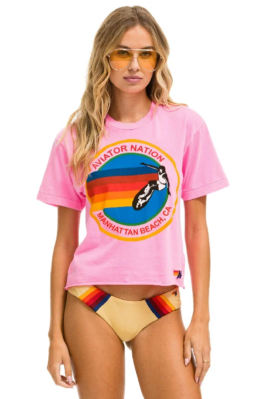 Men's short-sleeve vibrant tropical-fast-rapid-dry top-SIGNATURE MANHATTAN BEACH BOYFRIEND TEE - NEON PINK