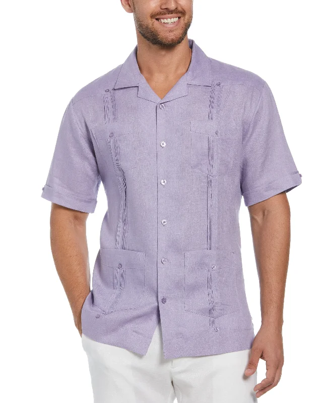 Men's short-sleeve bright deep-classic-warm-peach top-100% Linen Classic Guayabera Shirt - Short Sleeve