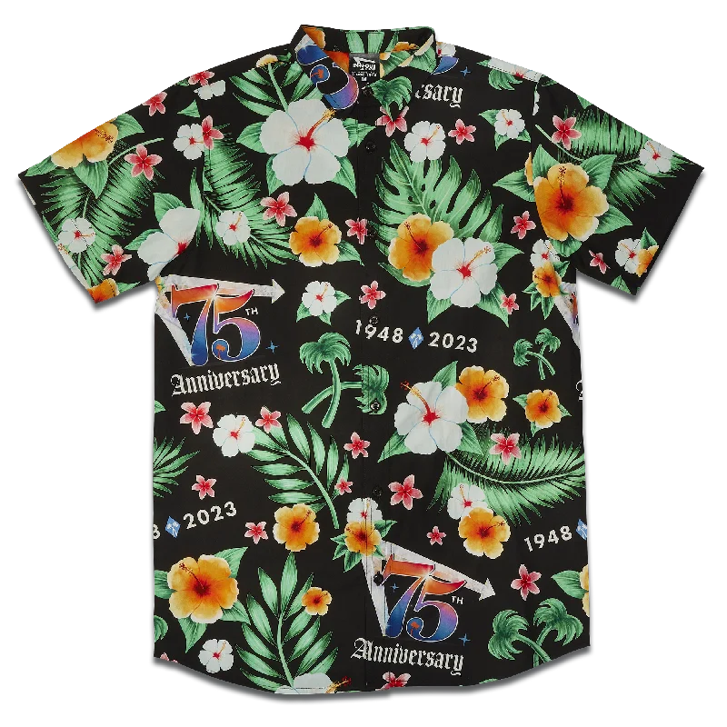 Men's short-sleeve vibrant tropical-retro-cool-handcrafted-flax shirt-75th Anniversary Green & Black Hawaiian Shirt