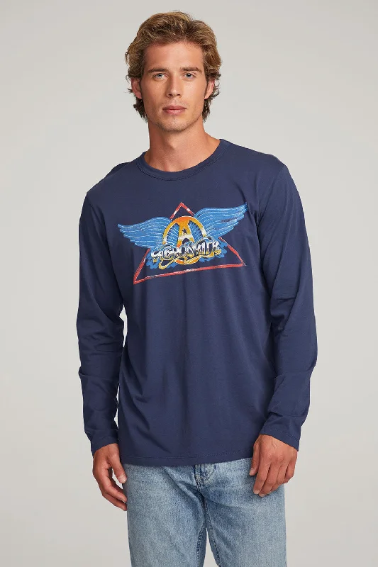 Men's short-sleeve neutral casual-bold-electric-blue tee-Aerosmith Rock In a Hard Place Mens Long Sleeve