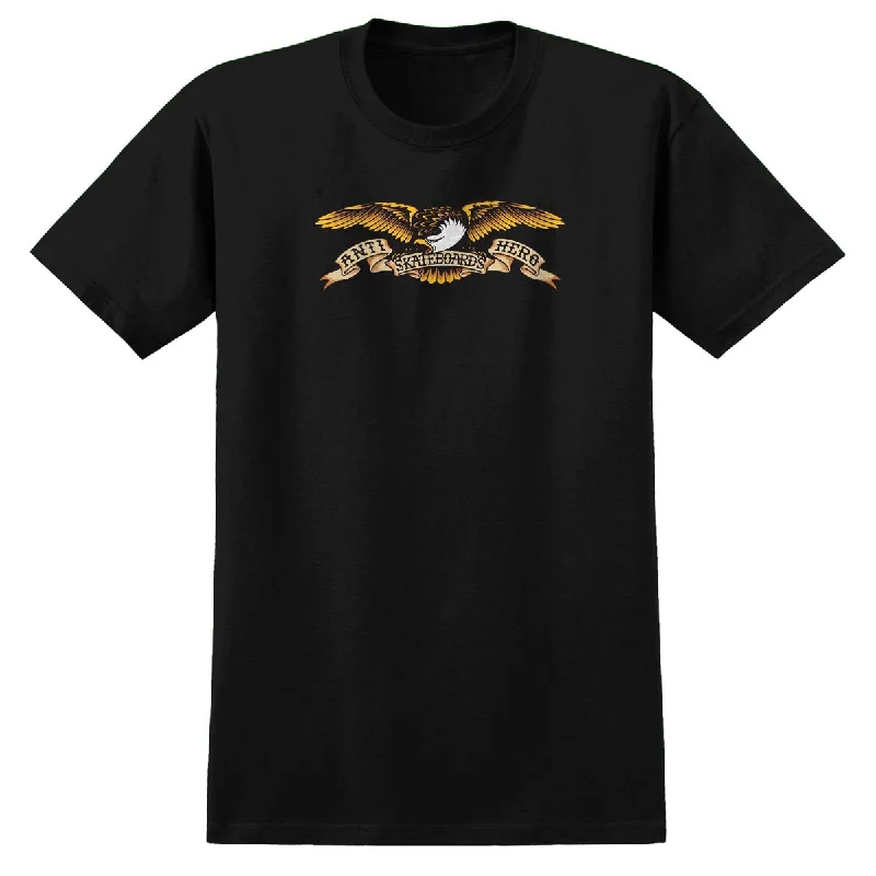 Men's short-sleeve cool rugged-urban-warm-thick-poly top-Anti-Hero Youth Eagle T-Shirt - Black/Black Multi