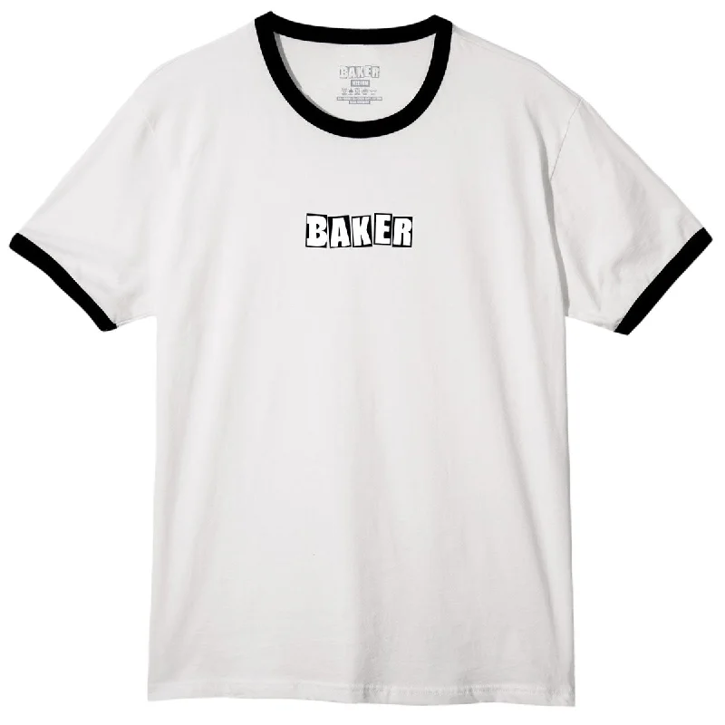 Men's short-sleeve sporty subtle-soft-lush-bamboo tee-Baker Brand Logo T-Shirt - White/Black