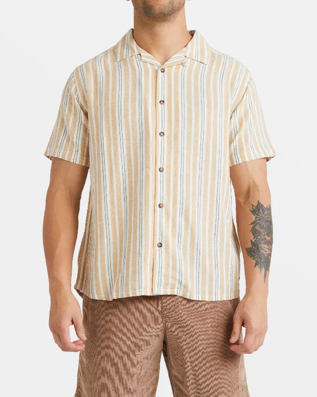 Men's short-sleeve bold rich-gritty-hemp tee-Beat Stripe Short Sleeve Shirt - Tan