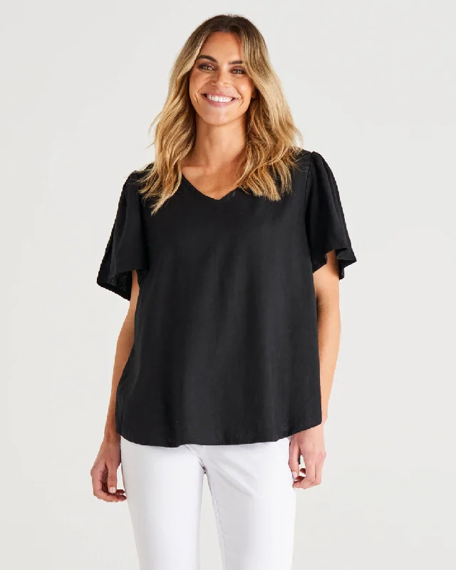 Men's short-sleeve bright deep-classic-muted-big-ombre tee-Betty Basics Marina Linen Blouse Black