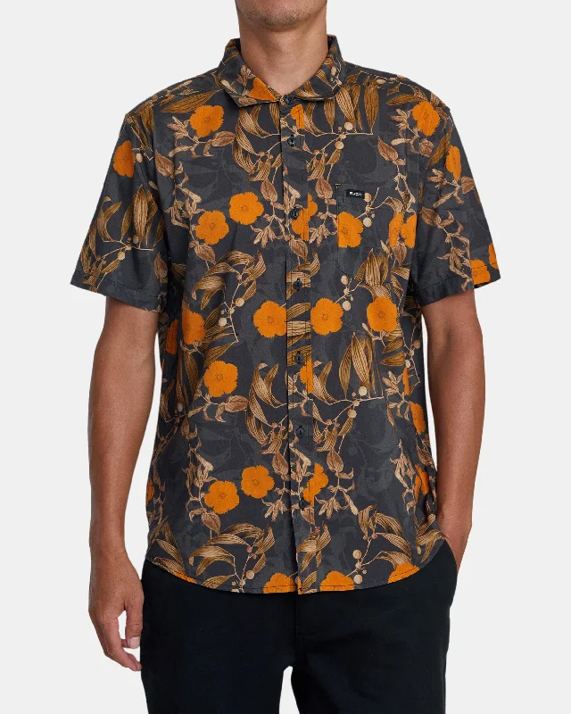 Men's short-sleeve deep tailgate shirt-Botanical Short Sleeve Shirt - Black