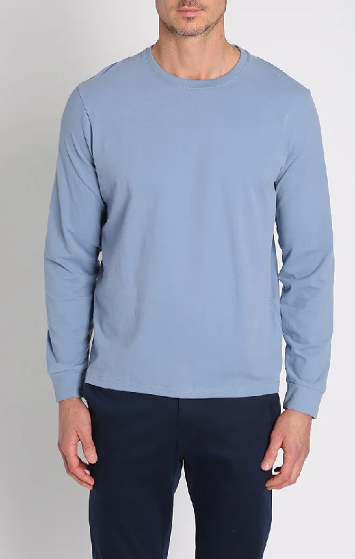 Men's short-sleeve deep classic-sleek-curved-hem top-Bryant Long Sleeve Sueded Cotton Crewneck