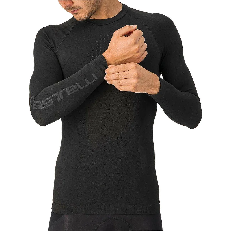 Men's short-sleeve rich sporty-subtle-elegant-high-end shirt-Castelli Core Seamless Long Sleeve Mens Cycling Base Layer - Black