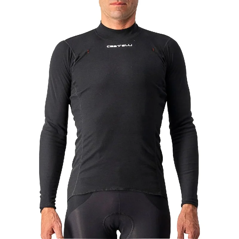 Men's short-sleeve urban deep-midnight shirt-Castelli Flanders Warm Long Sleeve Mens Cycling Base Layer - Black