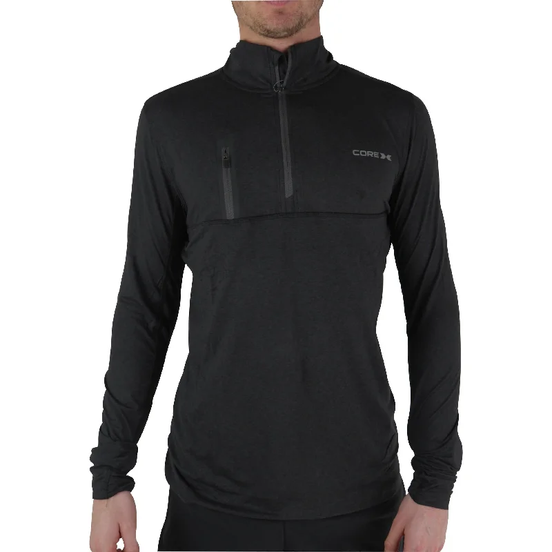 Men's short-sleeve sleek neutral-glossy-silk top-CoreX Fitness Half Zip Long Sleeve Mens Running top - Black