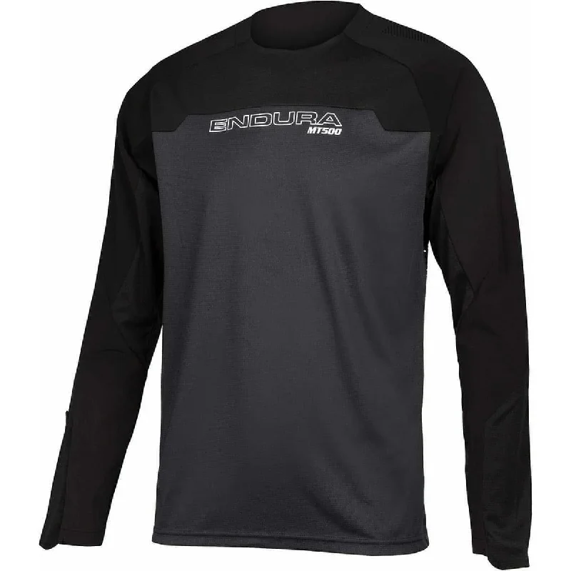 Men's short-sleeve deep classic-muted-big-ombre shirt-Endura MT500 Burner Long Sleeve Mens Cycling Jersey - Black