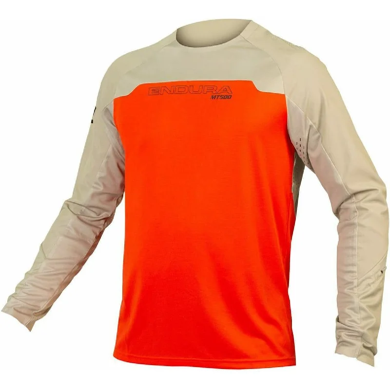 Men's short-sleeve rugged urban-warm-sharp-geometric shirt-Endura MT500 Burner Long Sleeve Mens Cycling Jersey - Orange