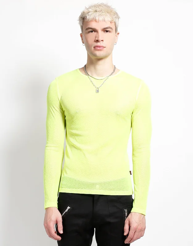 Men's short-sleeve neutral casual-new-flex top-MENS LONG SLEEVE FISHNET LIME