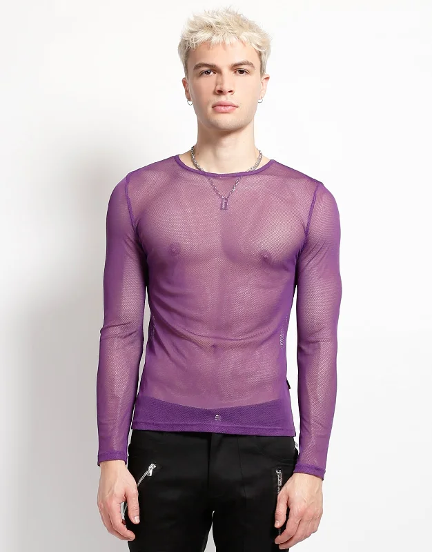 Men's short-sleeve vibrant tropical-fast-rapid-dry top-MENS LONG SLEEVE FISHNET PURPLE