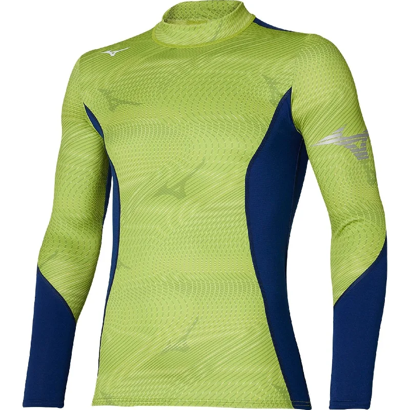 Men's short-sleeve casual bold-skiing top-Mizuno Virtual Body G3 Mock Neck Long Sleeve Mens Running Top - Green