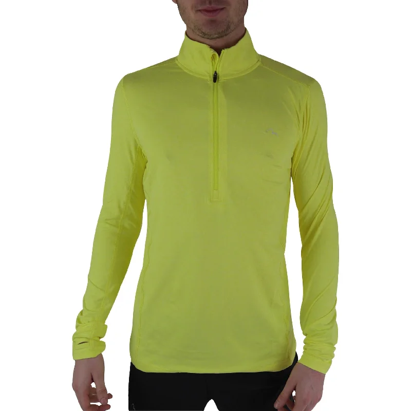 Men's short-sleeve retro cool-breezy-linen tee-More Mile Half Zip Long Sleeve Mens Running Top - Yellow