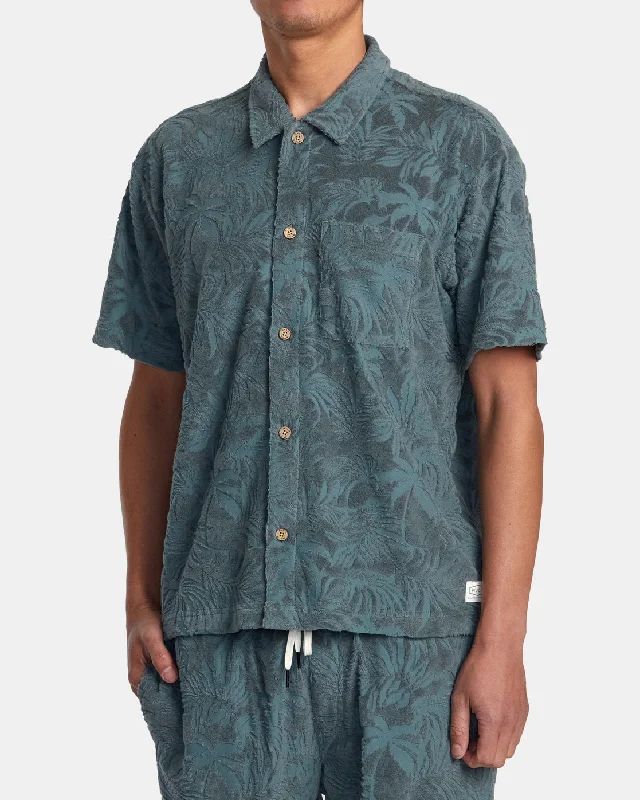 Men's short-sleeve subtle rally shirt-Palms Down Short Sleeve Shirt - Balsam Green