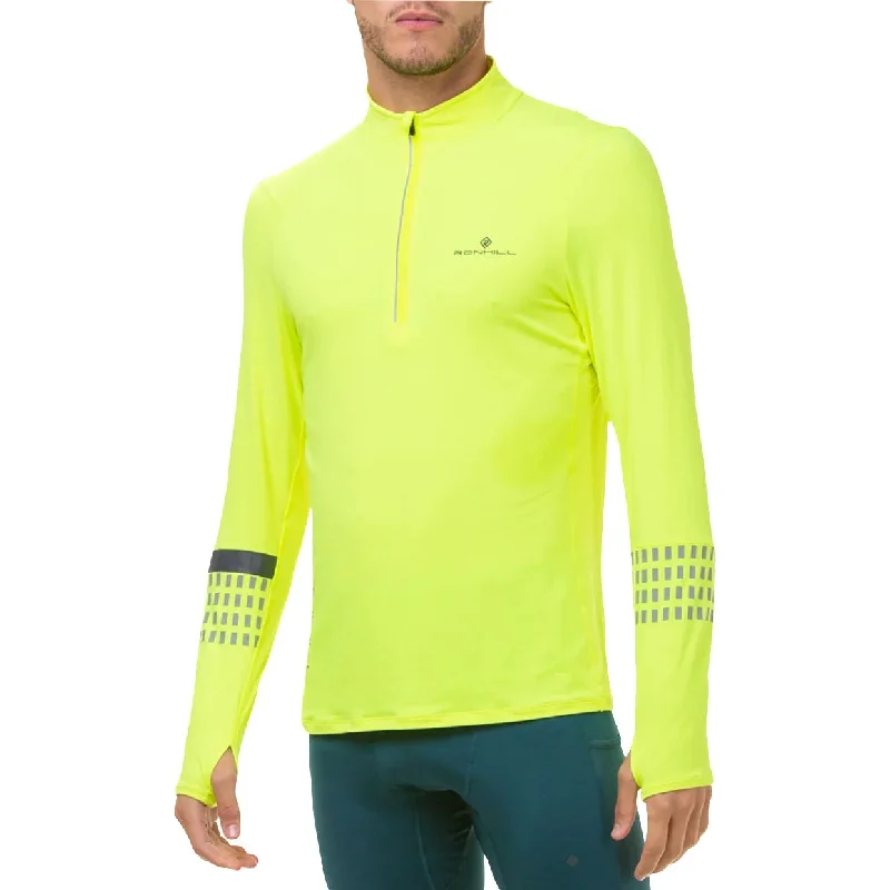 Men's short-sleeve trendy bright-deep-firm-canvas shirt-Ronhill Tech Afterhours Half Zip Long Sleeve Mens Running Top - Yellow