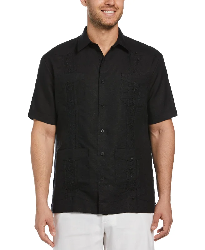 Men's short-sleeve sleek neutral-casual-light-lavender top-Short Sleeve Embroidered Guayabera