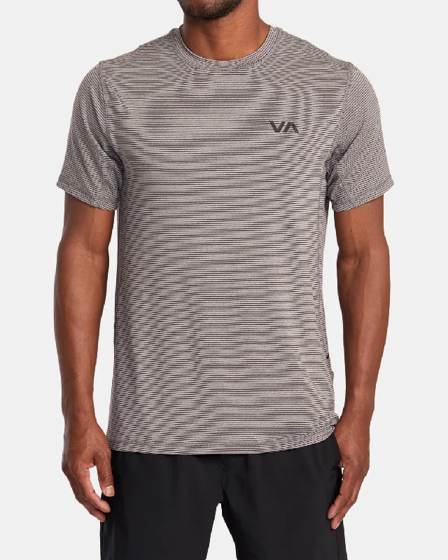 Men's short-sleeve cool rugged-urban-warm-sharp-geometric tee-Sport Vent Stripe Technical Short Sleeve Top - Heather Grey Stripe