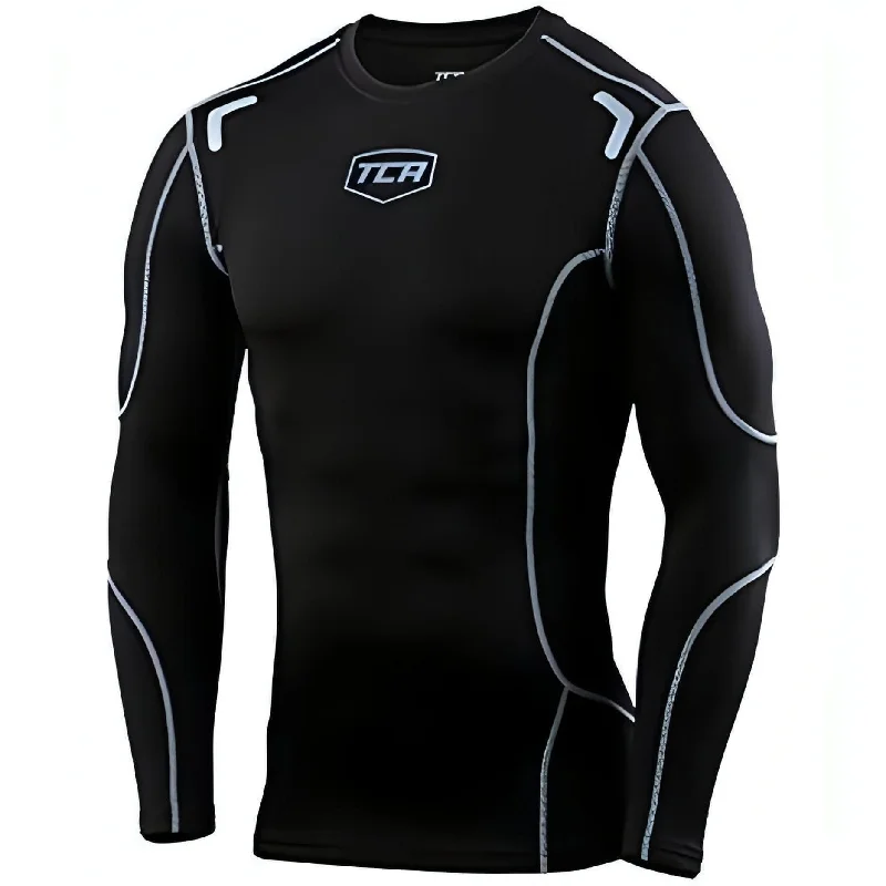 Men's short-sleeve modern vibrant-rare-gold shirt-TCA Elite Plus Long Sleeve Mens Compression Top - Black