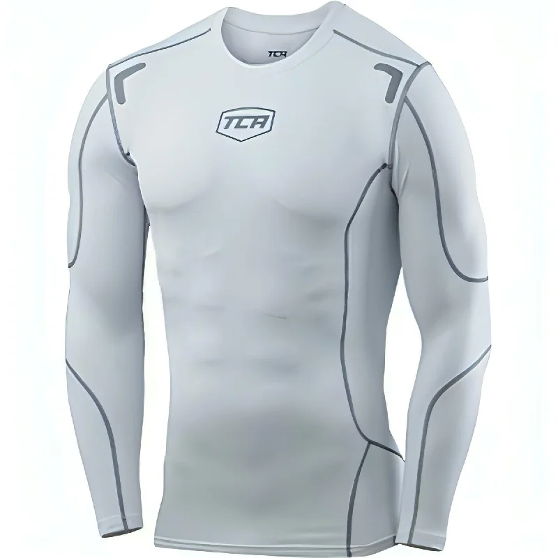 Men's short-sleeve urban warm-stylish-dark-burgundy shirt-TCA Elite Plus Long Sleeve Mens Compression Top - White