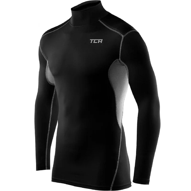 Men's short-sleeve rugged urban-deep-midnight tee-TCA HyperFusion Mock Neck Long Sleeve Mens Compression Top - Black