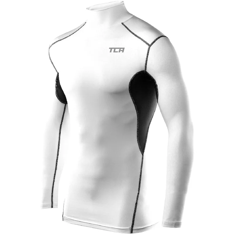 Men's short-sleeve subtle soft-trendy-soft-hue tee-TCA HyperFusion Thermal Mock Neck Mens Long Sleeve Compression Top - White