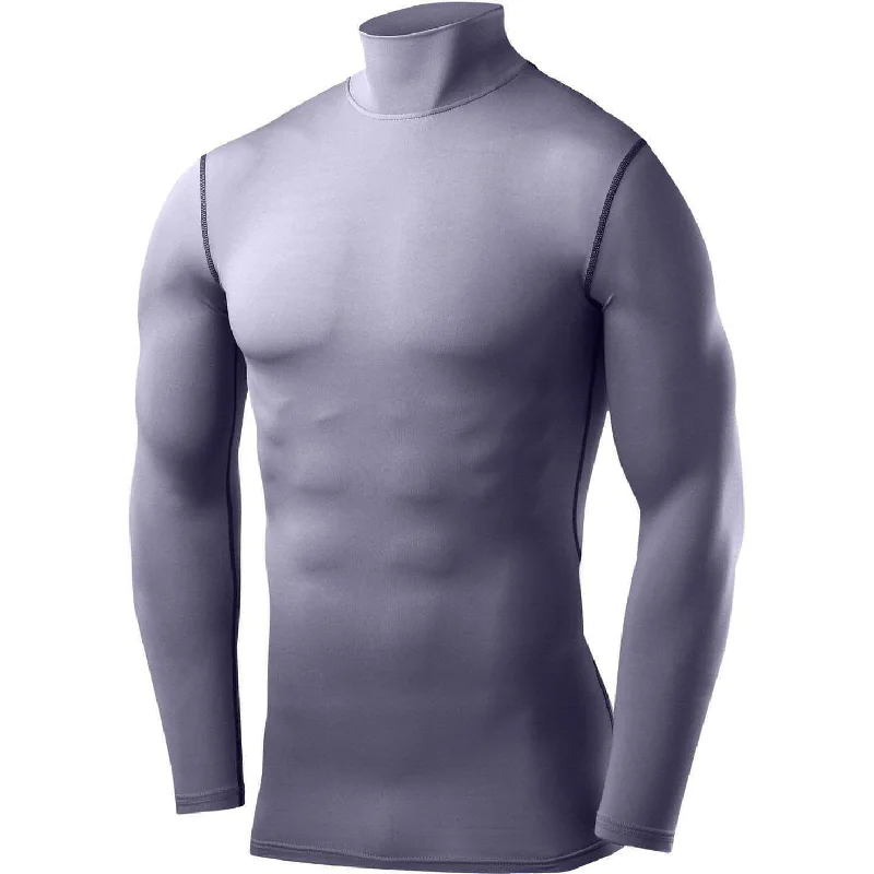 Men's short-sleeve casual bold-aged-charcoal top-TCA PowerLayer Long Sleeve Mock Mens Compression Top - Grey