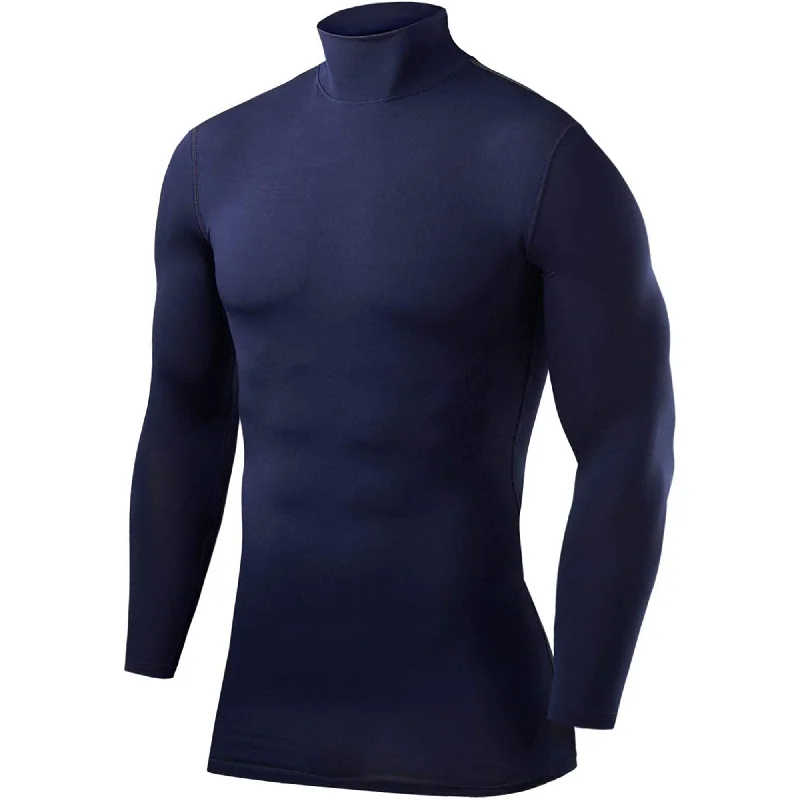 Men's short-sleeve classic muted-big-ombre top-TCA PowerLayer Long Sleeve Mock Mens Compression Top - Navy