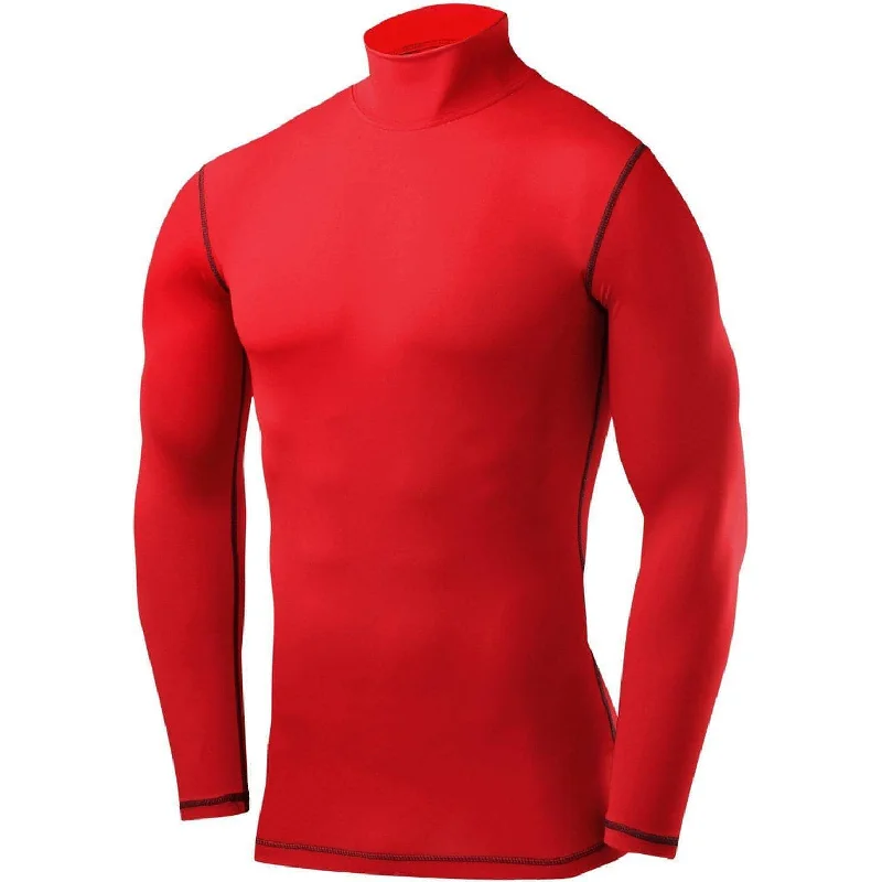 Men's short-sleeve sleek neutral-faint-taupe shirt-TCA PowerLayer Long Sleeve Mock Mens Compression Top - Red