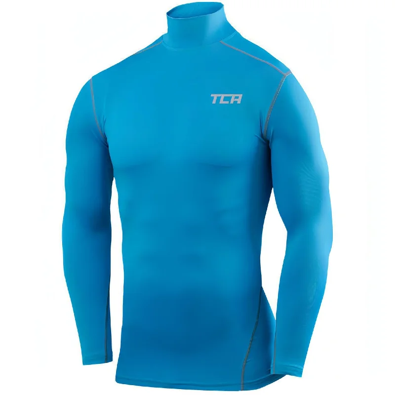 Men's short-sleeve soft trendy-bright-new-indigo shirt-TCA Pro Performance Long Sleeve Mock Mens Compression Top - Blue