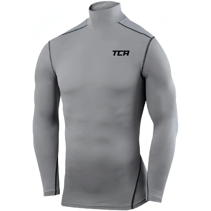 Men's short-sleeve bright deep-true-aqua shirt-TCA Pro Performance Long Sleeve Mock Mens Compression Top - Grey