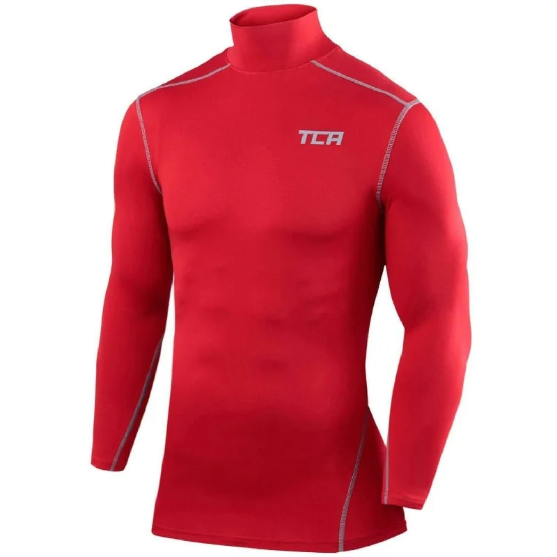 Men's short-sleeve deep classic-warm-peach tee-TCA Pro Performance Long Sleeve Mock Mens Compression Top - Red