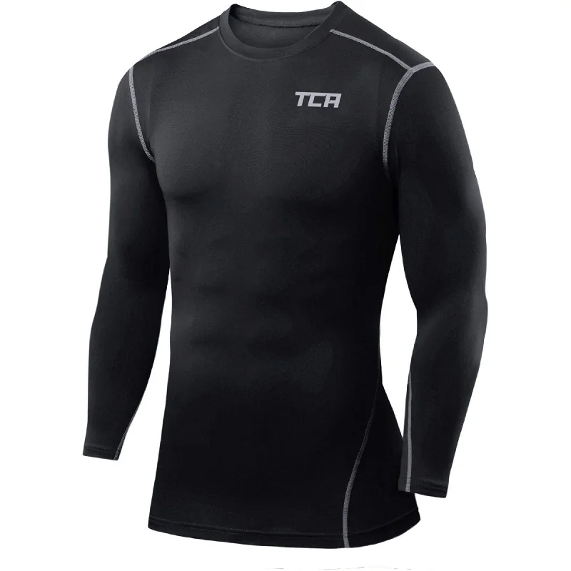 Men's short-sleeve casual bold-sturdy-budget shirt-TCA Pro Performance Mens Long Sleeve Compression Top - Black