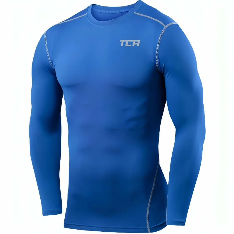 Men's short-sleeve casual bold-rich-wild-coral shirt-TCA Pro Performance Mens Long Sleeve Compression Top - Blue